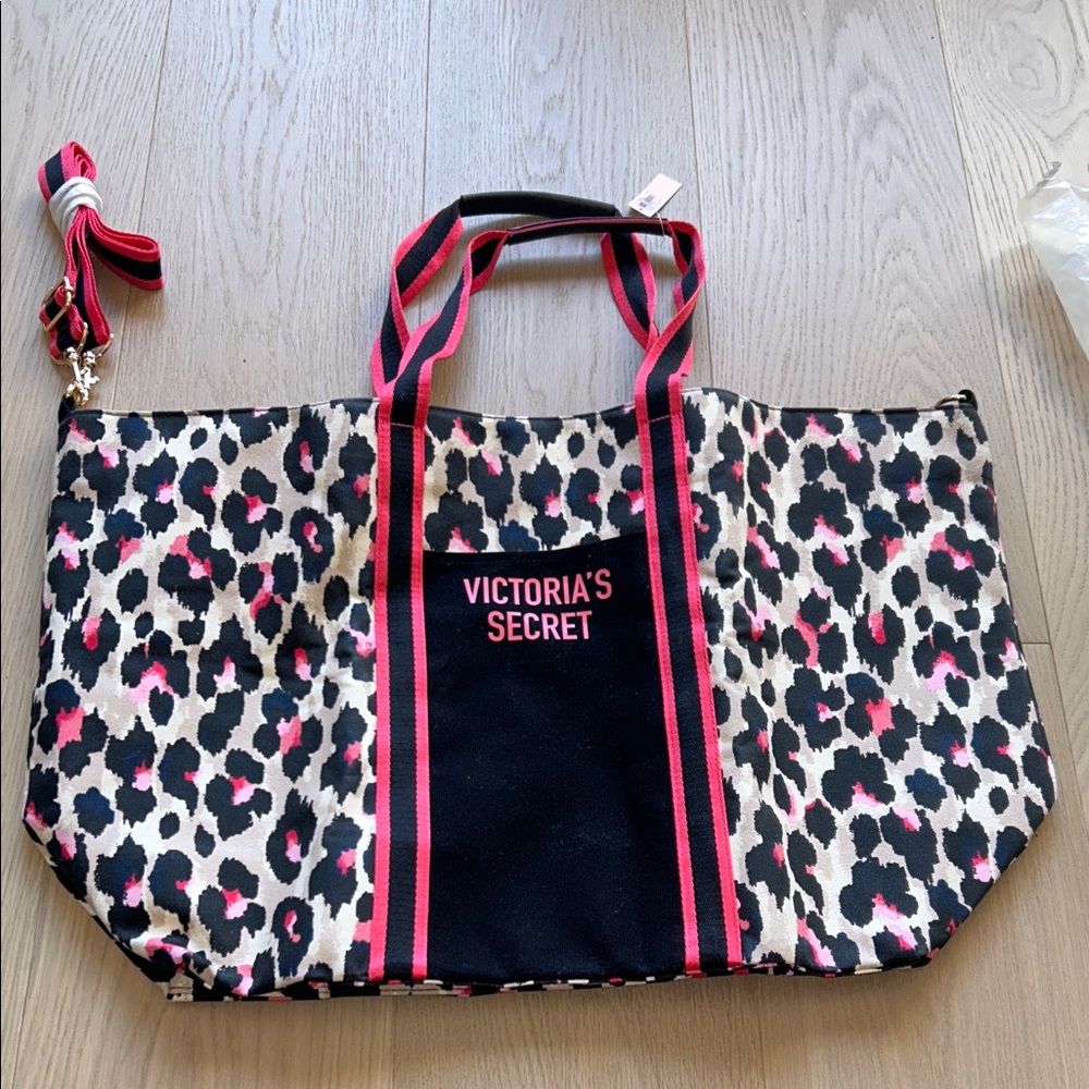 Victoria's Secret Black and Pink Leopard Tote